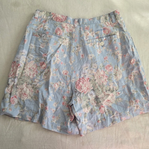 Vintage Lauren Ralph Lauren Linen Shorts Floral Womens 10, 30 Inch Waist Pink - Picture 3 of 8